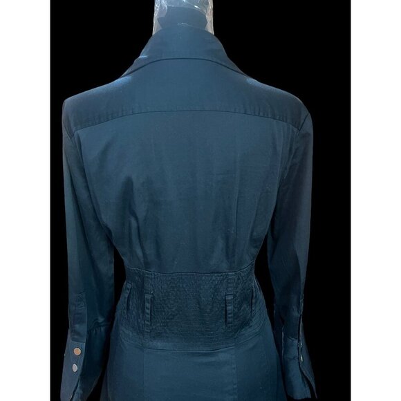 ALFANI ButtonUp Long Sleeve Fit & Flare Dress WOMEN, MED Navy Blue Pleated Skirt - Picture 5 of 9